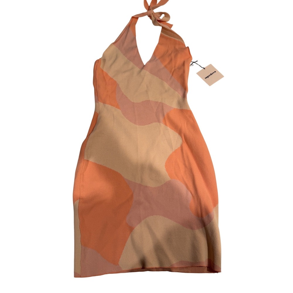 superdown Halter Mini Dress in Orange and Tan Abstract Print